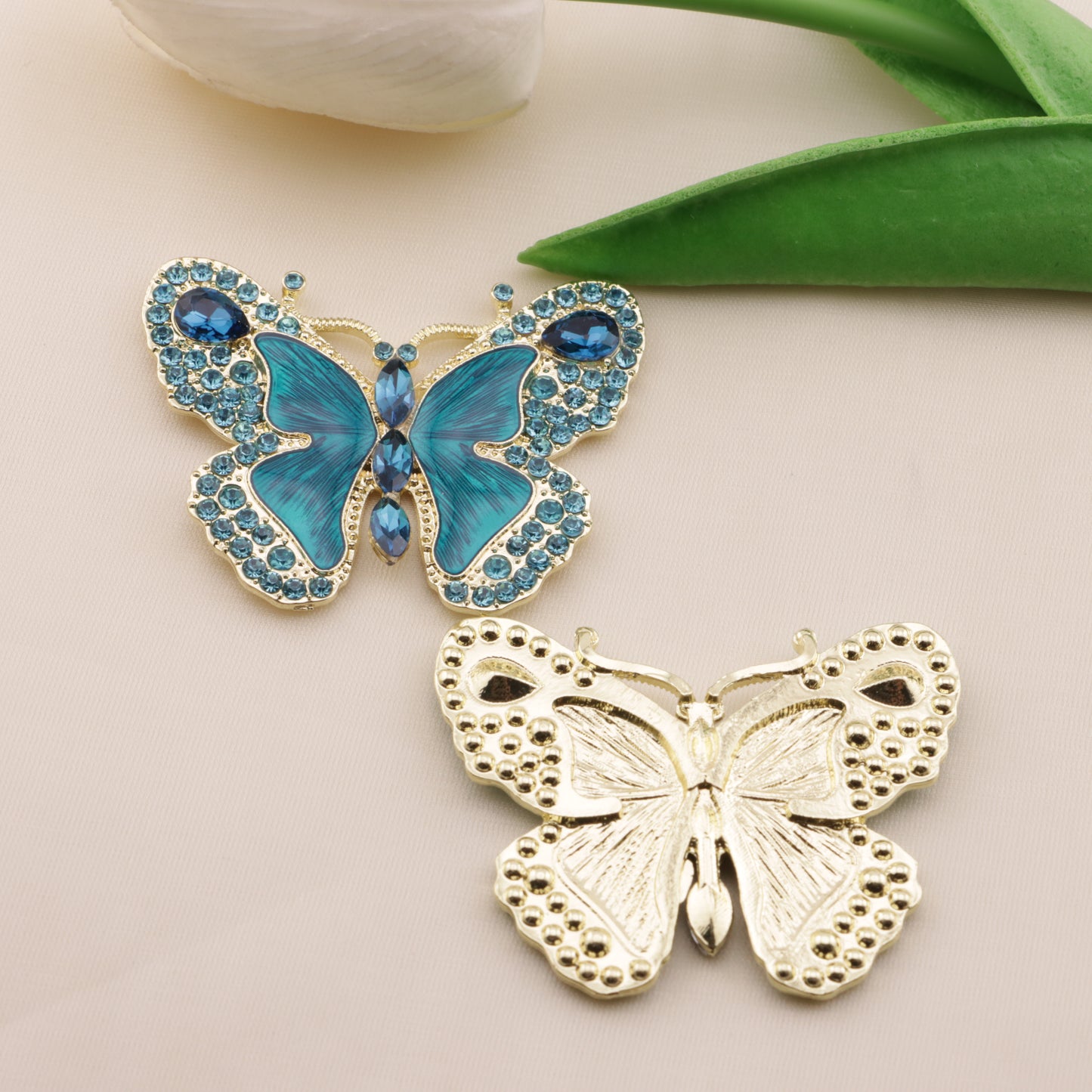 FS6573- About 51*40mm Full Diamond Butterfly Metal Patch