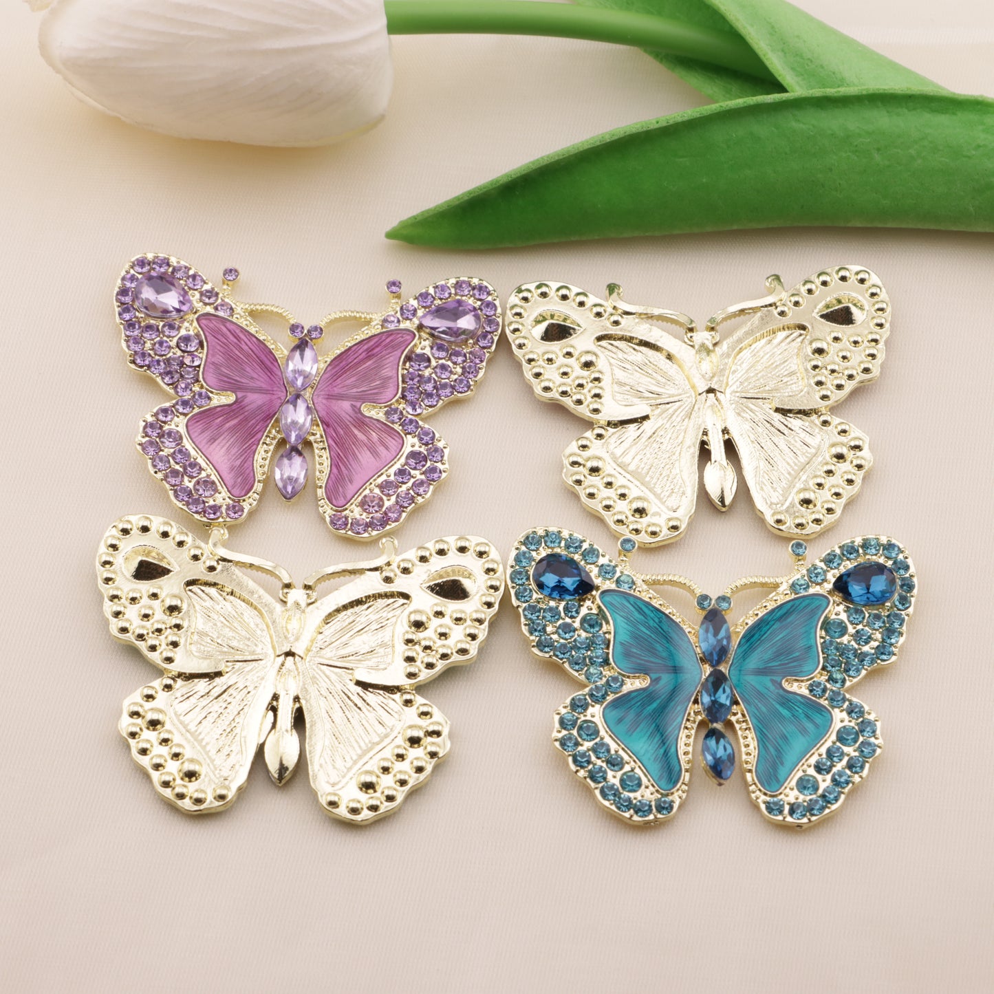 FS6573- About 51*40mm Full Diamond Butterfly Metal Patch