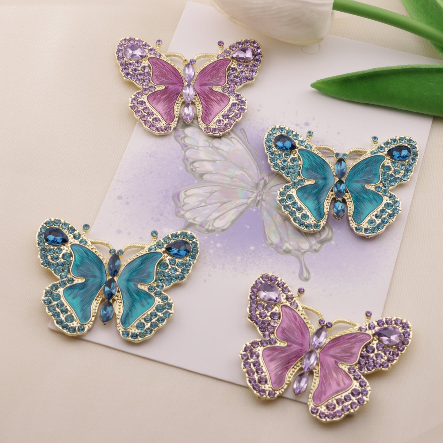 FS6573- About 51*40mm Full Diamond Butterfly Metal Patch