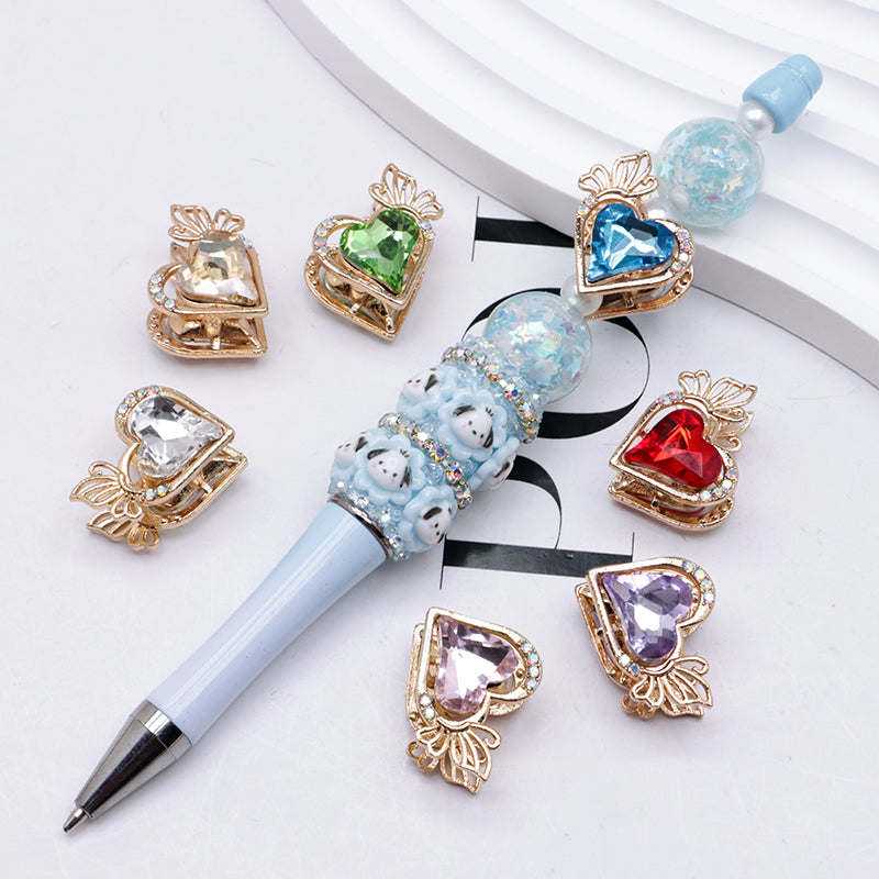 FS4857- Approximately 2.4×2×1.4 Cm Heart - Shaped Crystal Diamond Alloy Beads Four - Way Connector That Can Pass A Pen