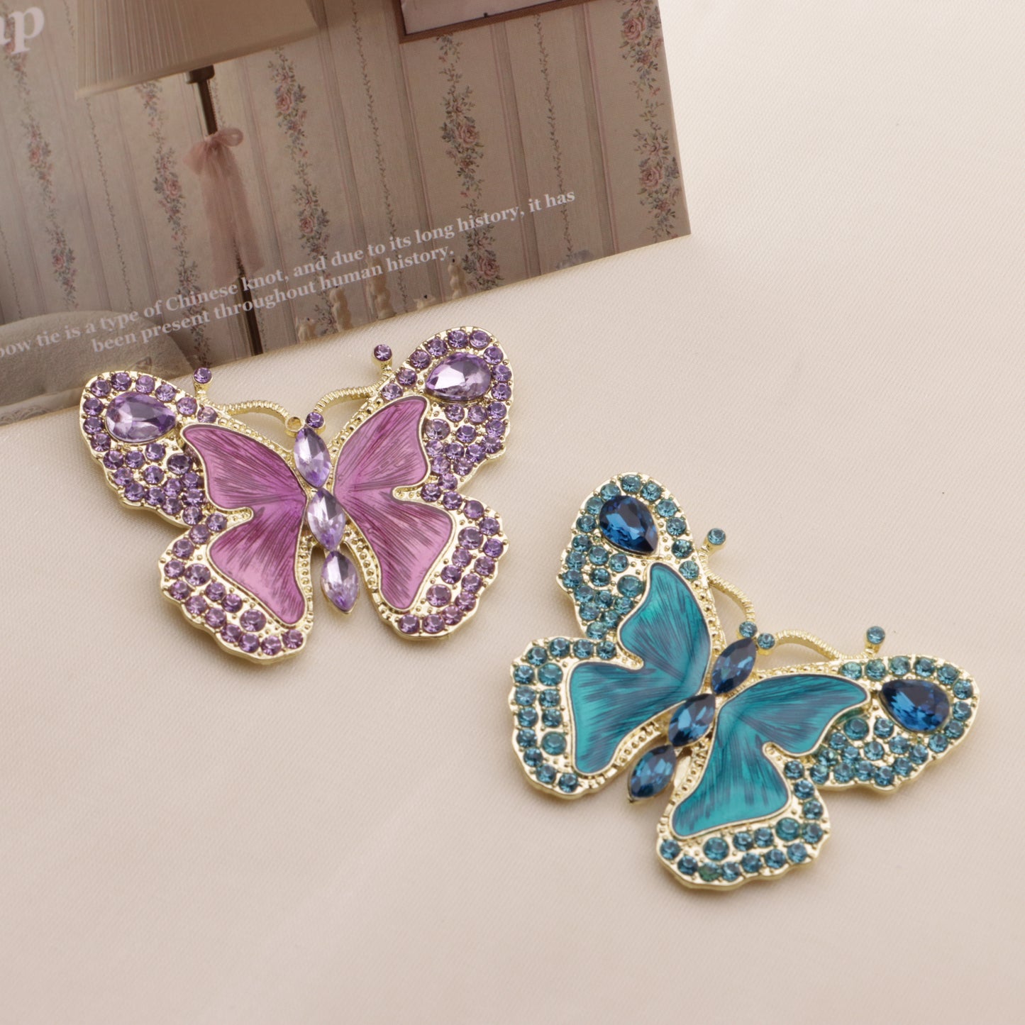 FS6573- About 51*40mm Full Diamond Butterfly Metal Patch