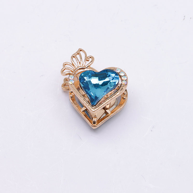 FS4857- Approximately 2.4×2×1.4 Cm Heart - Shaped Crystal Diamond Alloy Beads Four - Way Connector That Can Pass A Pen