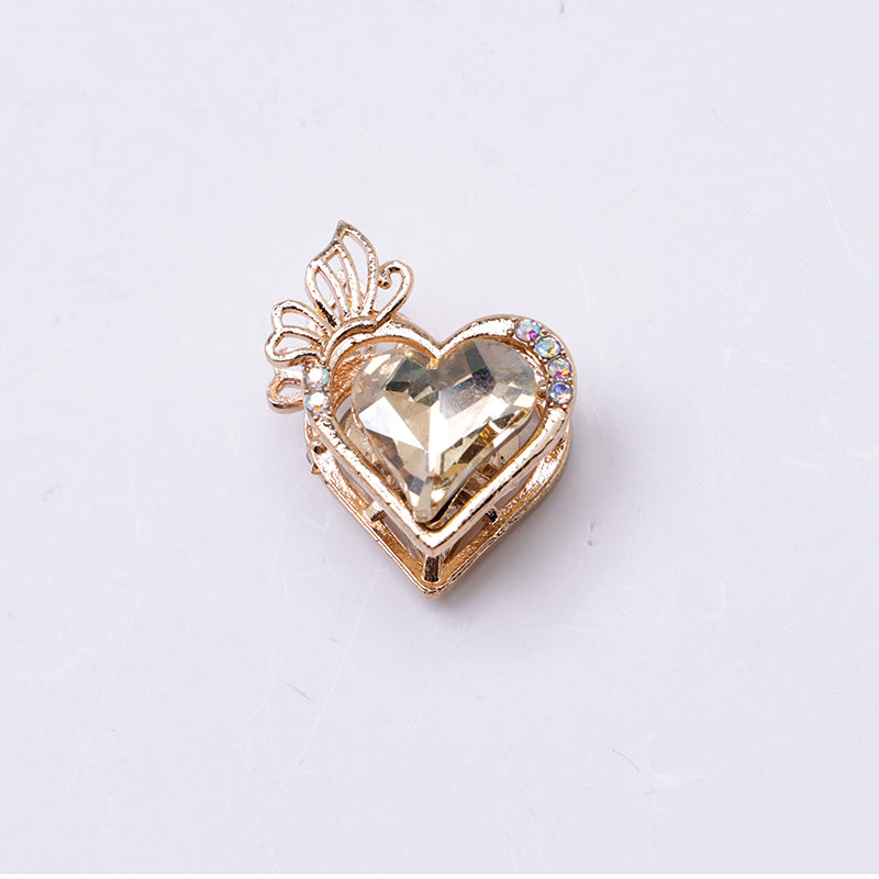 FS4857- Approximately 2.4×2×1.4 Cm Heart - Shaped Crystal Diamond Alloy Beads Four - Way Connector That Can Pass A Pen