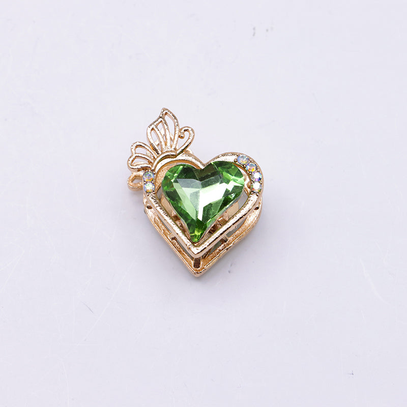 FS4857- Approximately 2.4×2×1.4 Cm Heart - Shaped Crystal Diamond Alloy Beads Four - Way Connector That Can Pass A Pen