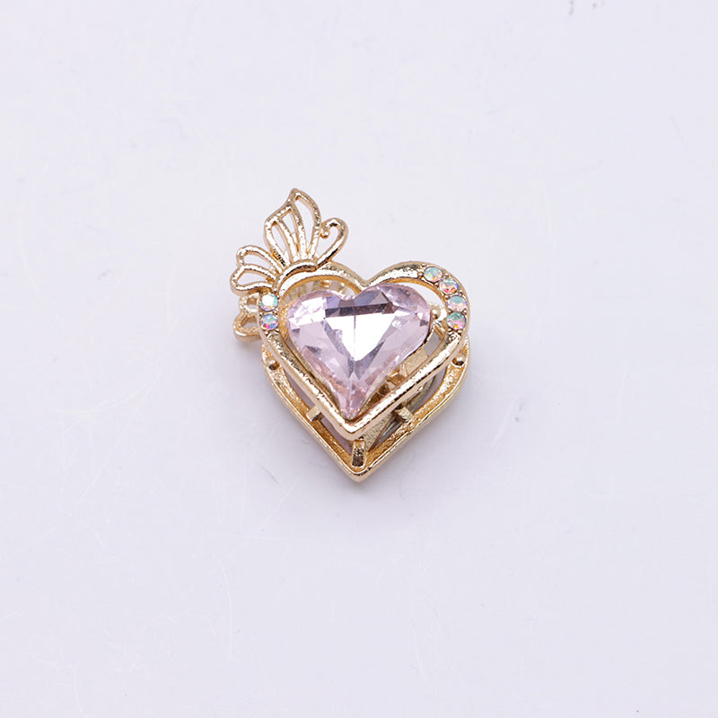 FS4857- Approximately 2.4×2×1.4 Cm Heart - Shaped Crystal Diamond Alloy Beads Four - Way Connector That Can Pass A Pen