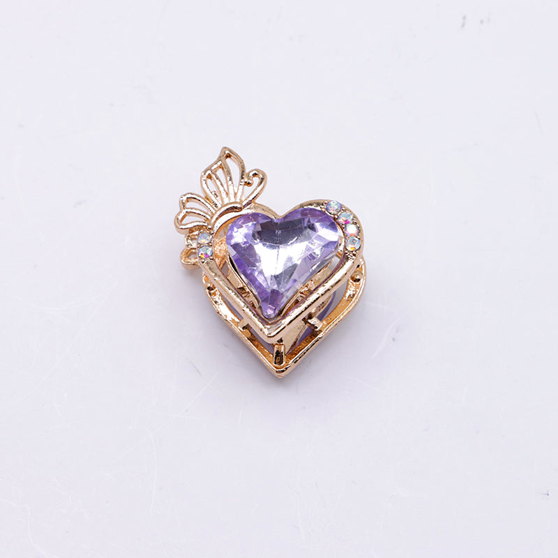 FS4857- Approximately 2.4×2×1.4 Cm Heart - Shaped Crystal Diamond Alloy Beads Four - Way Connector That Can Pass A Pen
