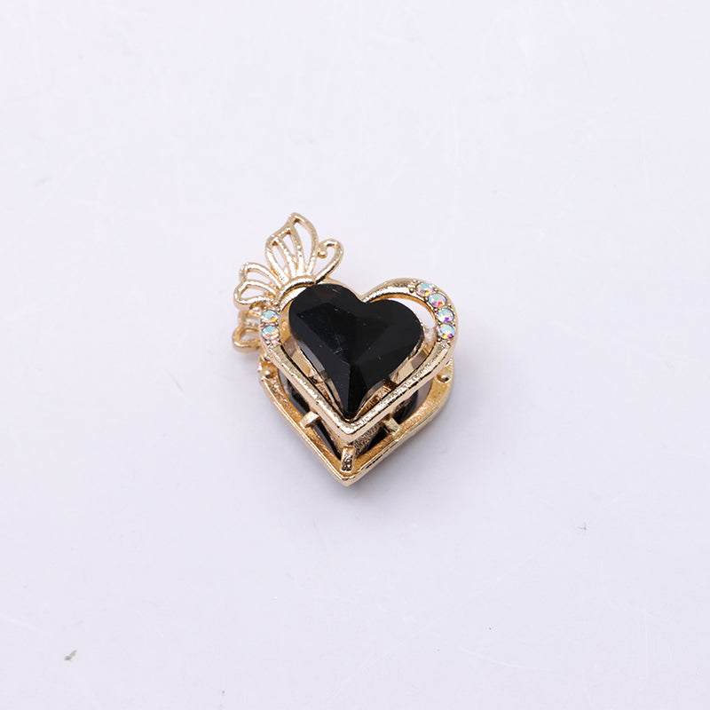 FS4857- Approximately 2.4×2×1.4 Cm Heart - Shaped Crystal Diamond Alloy Beads Four - Way Connector That Can Pass A Pen