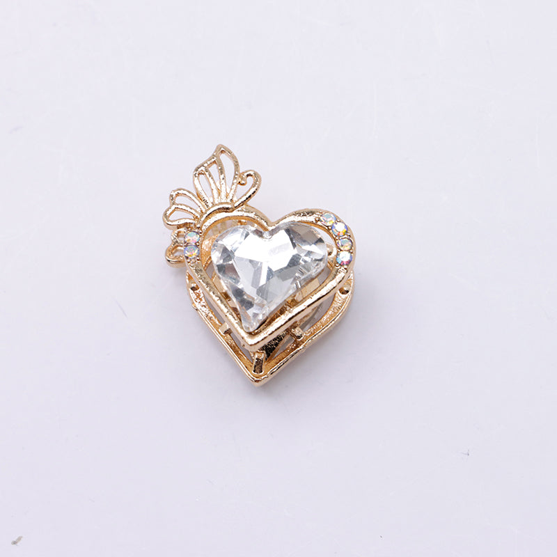 FS4857- Approximately 2.4×2×1.4 Cm Heart - Shaped Crystal Diamond Alloy Beads Four - Way Connector That Can Pass A Pen