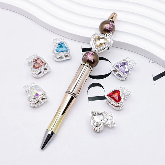FS4857- Approximately 2.4×2×1.4 Cm Heart - Shaped Crystal Diamond Alloy Beads Four - Way Connector That Can Pass A Pen