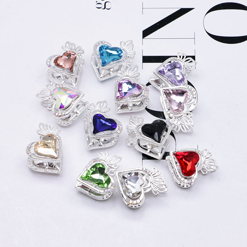 FS4857- Approximately 2.4×2×1.4 Cm Heart - Shaped Crystal Diamond Alloy Beads Four - Way Connector That Can Pass A Pen