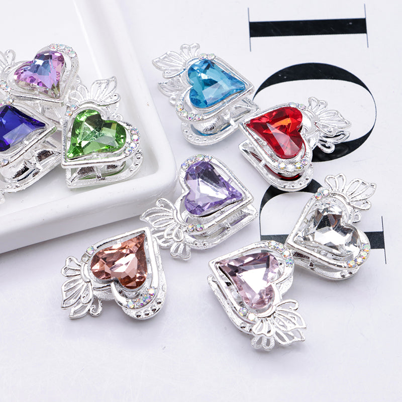 FS4857- Approximately 2.4×2×1.4 Cm Heart - Shaped Crystal Diamond Alloy Beads Four - Way Connector That Can Pass A Pen