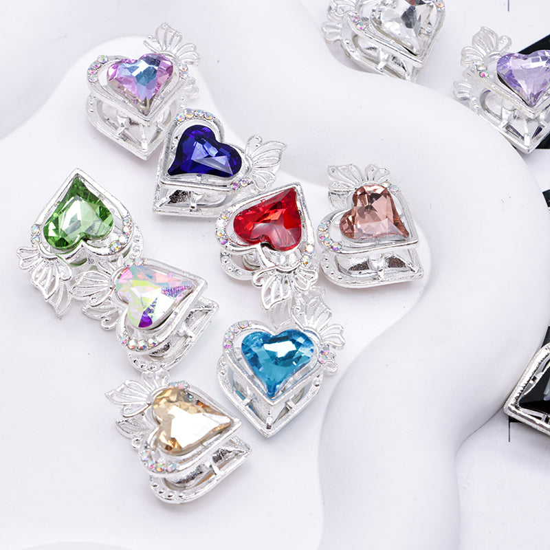 FS4857- Approximately 2.4×2×1.4 Cm Heart - Shaped Crystal Diamond Alloy Beads Four - Way Connector That Can Pass A Pen