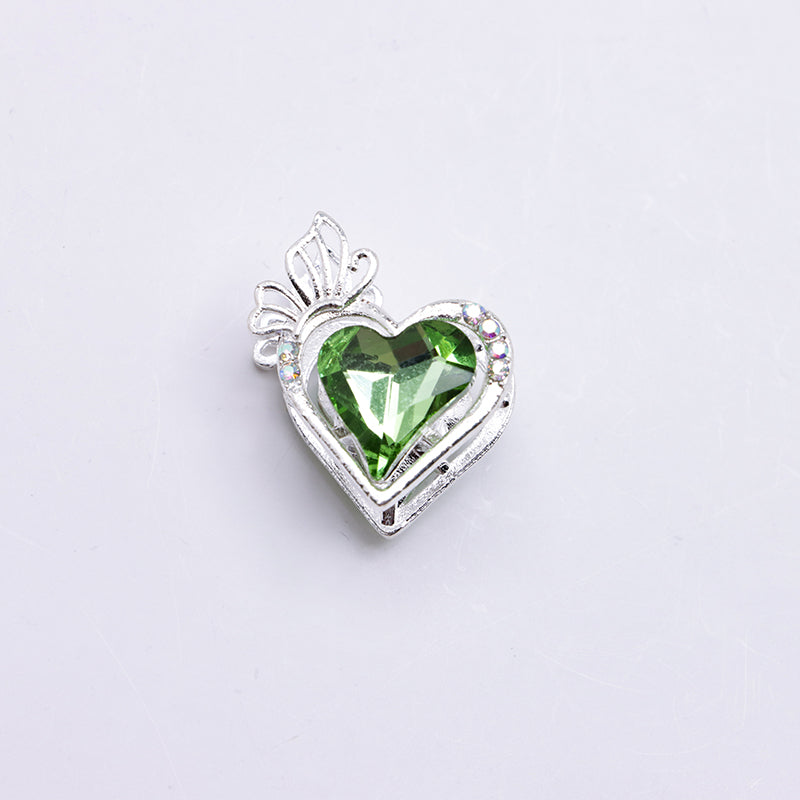 FS4857- Approximately 2.4×2×1.4 Cm Heart - Shaped Crystal Diamond Alloy Beads Four - Way Connector That Can Pass A Pen