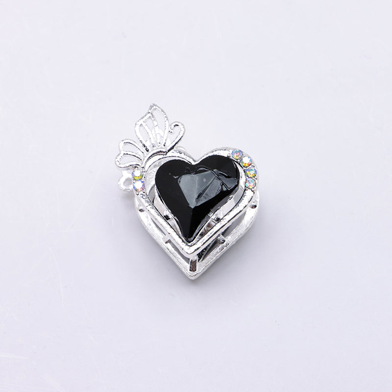 FS4857- Approximately 2.4×2×1.4 Cm Heart - Shaped Crystal Diamond Alloy Beads Four - Way Connector That Can Pass A Pen