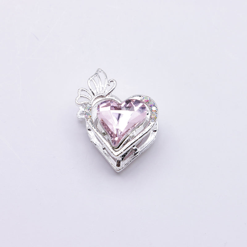 FS4857- Approximately 2.4×2×1.4 Cm Heart - Shaped Crystal Diamond Alloy Beads Four - Way Connector That Can Pass A Pen