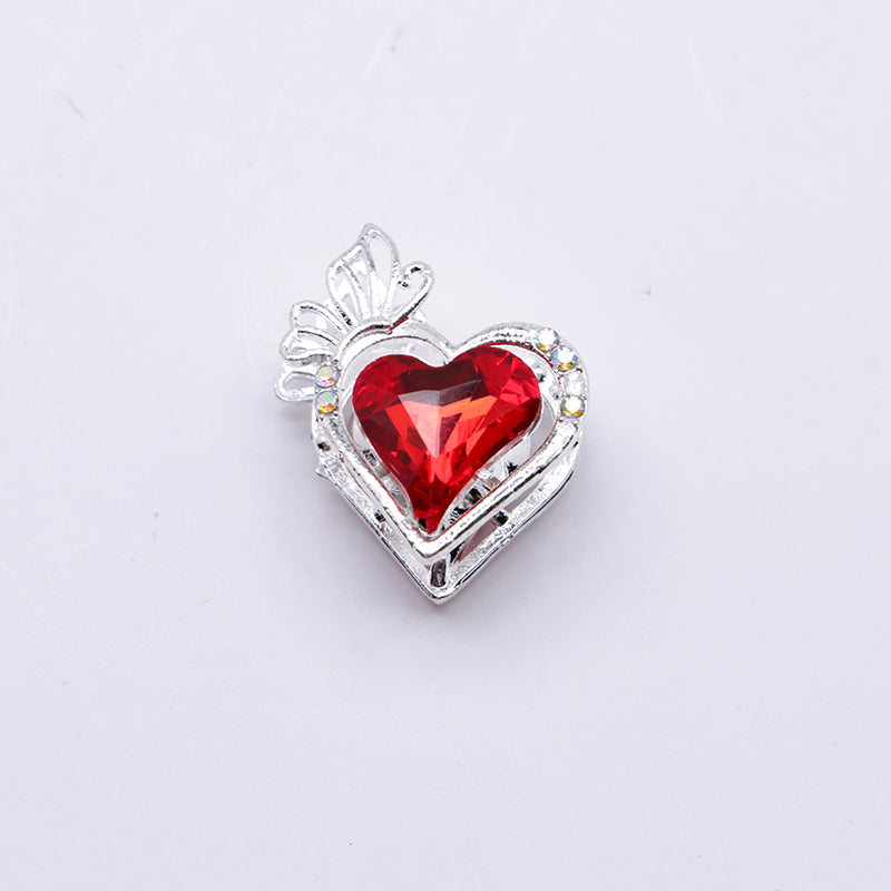 FS4857- Approximately 2.4×2×1.4 Cm Heart - Shaped Crystal Diamond Alloy Beads Four - Way Connector That Can Pass A Pen