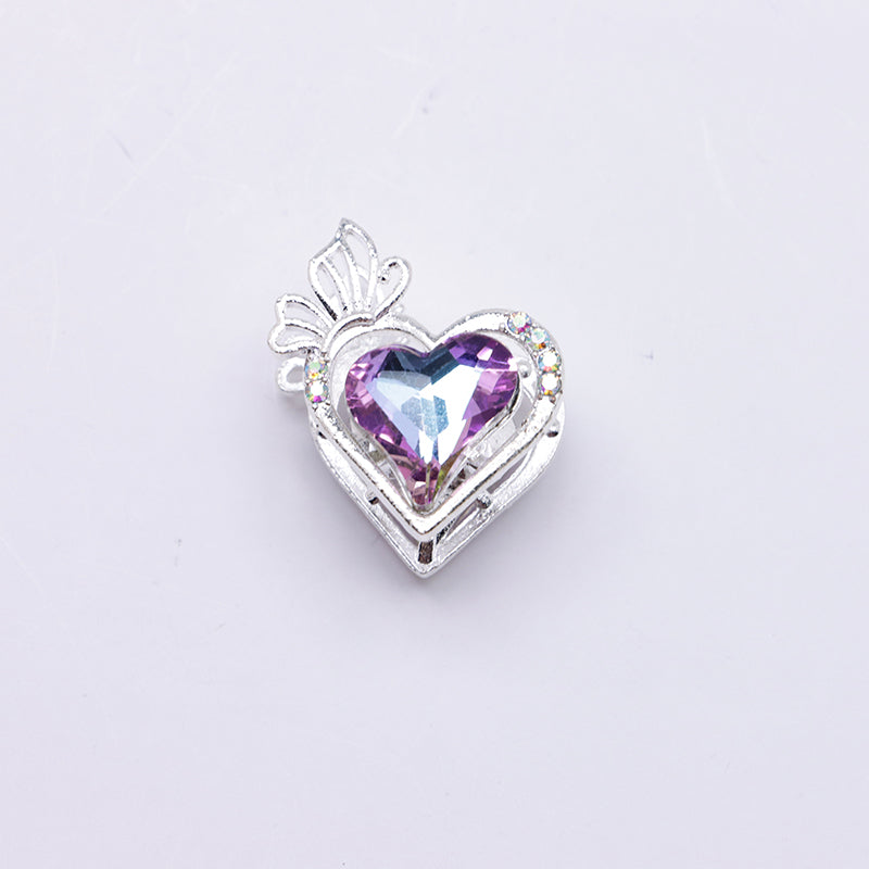 FS4857- Approximately 2.4×2×1.4 Cm Heart - Shaped Crystal Diamond Alloy Beads Four - Way Connector That Can Pass A Pen