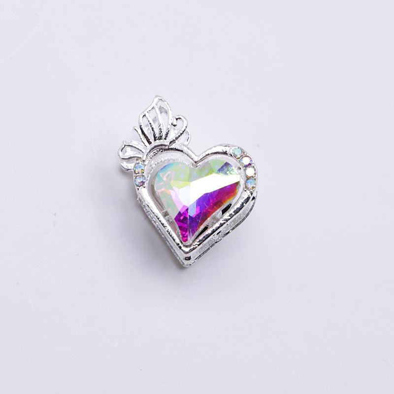 FS4857- Approximately 2.4×2×1.4 Cm Heart - Shaped Crystal Diamond Alloy Beads Four - Way Connector That Can Pass A Pen