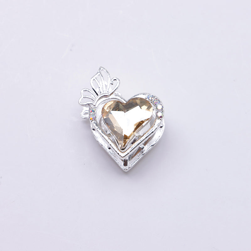 FS4857- Approximately 2.4×2×1.4 Cm Heart - Shaped Crystal Diamond Alloy Beads Four - Way Connector That Can Pass A Pen