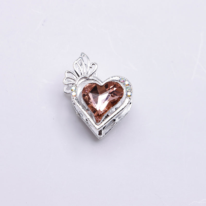 FS4857- Approximately 2.4×2×1.4 Cm Heart - Shaped Crystal Diamond Alloy Beads Four - Way Connector That Can Pass A Pen