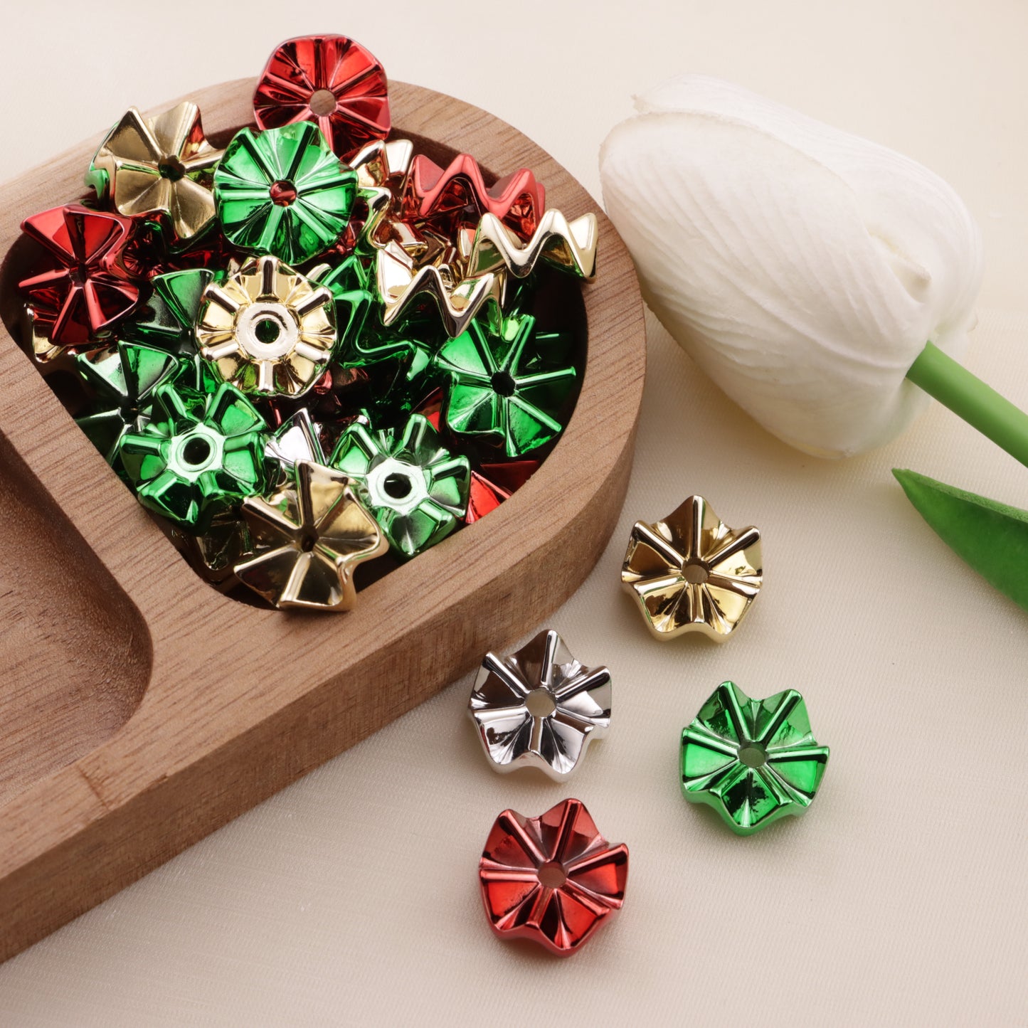 FS6587- 16Mm Christmas Color Wave Spacers Christmas Color Series Wave Spacer Beads