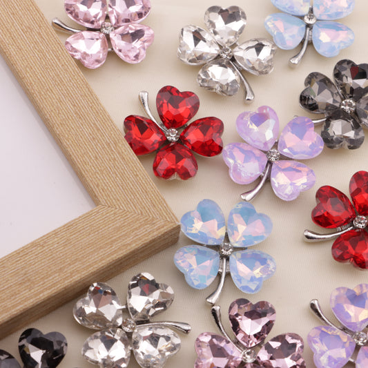 FS6584- 28mm Heart Four-Leaf Clover Alloy Charms Ai Xin Si Ye Cao He Jin Tie Pian