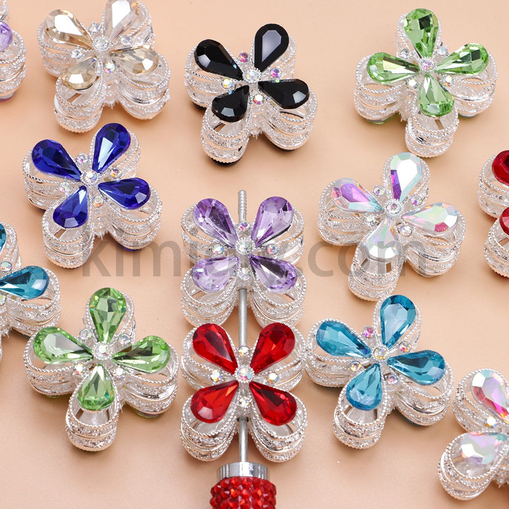 FS1781- Crystal Diamond Flower Metal Beads Fit For Beadable Pens