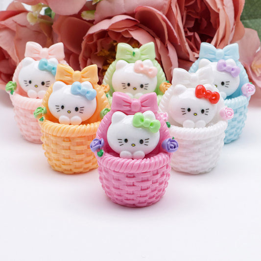 FS5292- Three-Dimensional Resin Flower Basket Of Hello Kitty