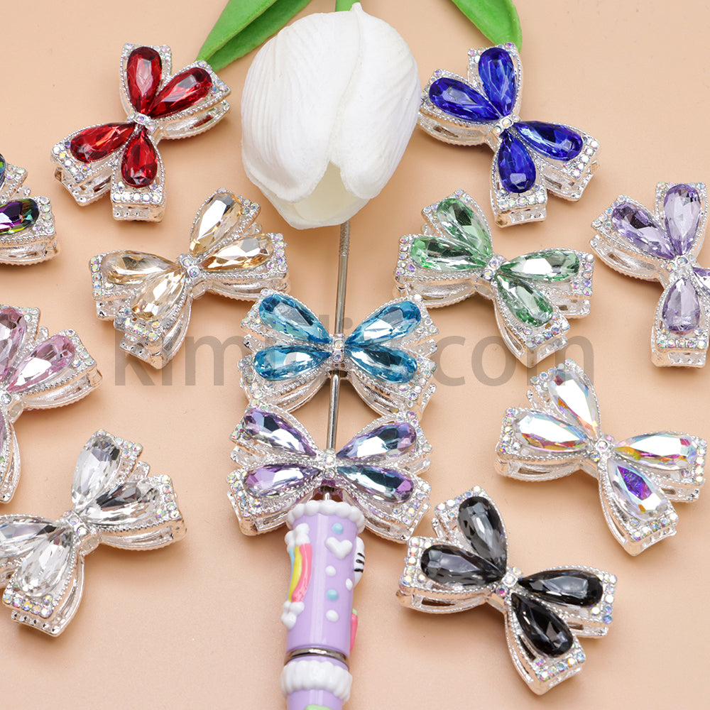 FS4850- Crystal Diamond Bows Metal Beads Fit For Beadable Pens