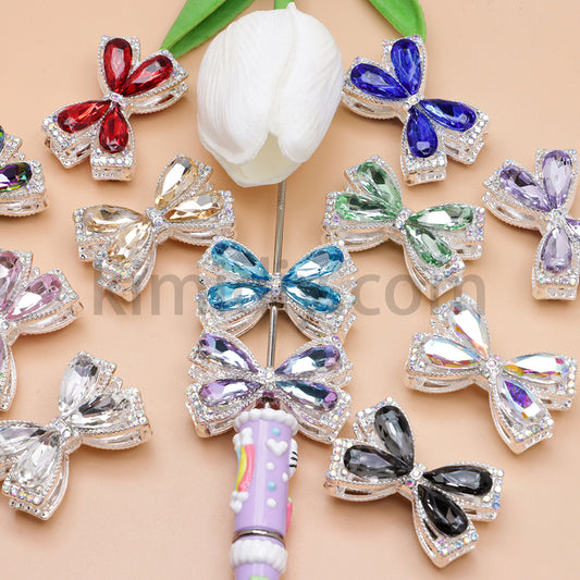 FS4850- Crystal Diamond Bows Metal Beads Fit For Beadable Pens