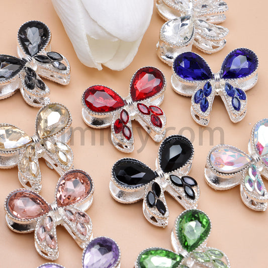 FS4517-2Pieces Crystal Diamond Metal Bows Beads Fit For Beadable Pens
