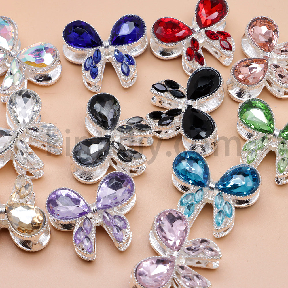 FS4517-2Pieces Crystal Diamond Metal Bows Beads Fit For Beadable Pens