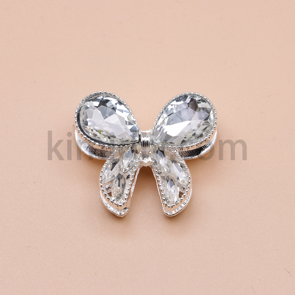 FS4517-2Pieces Crystal Diamond Metal Bows Beads Fit For Beadable Pens