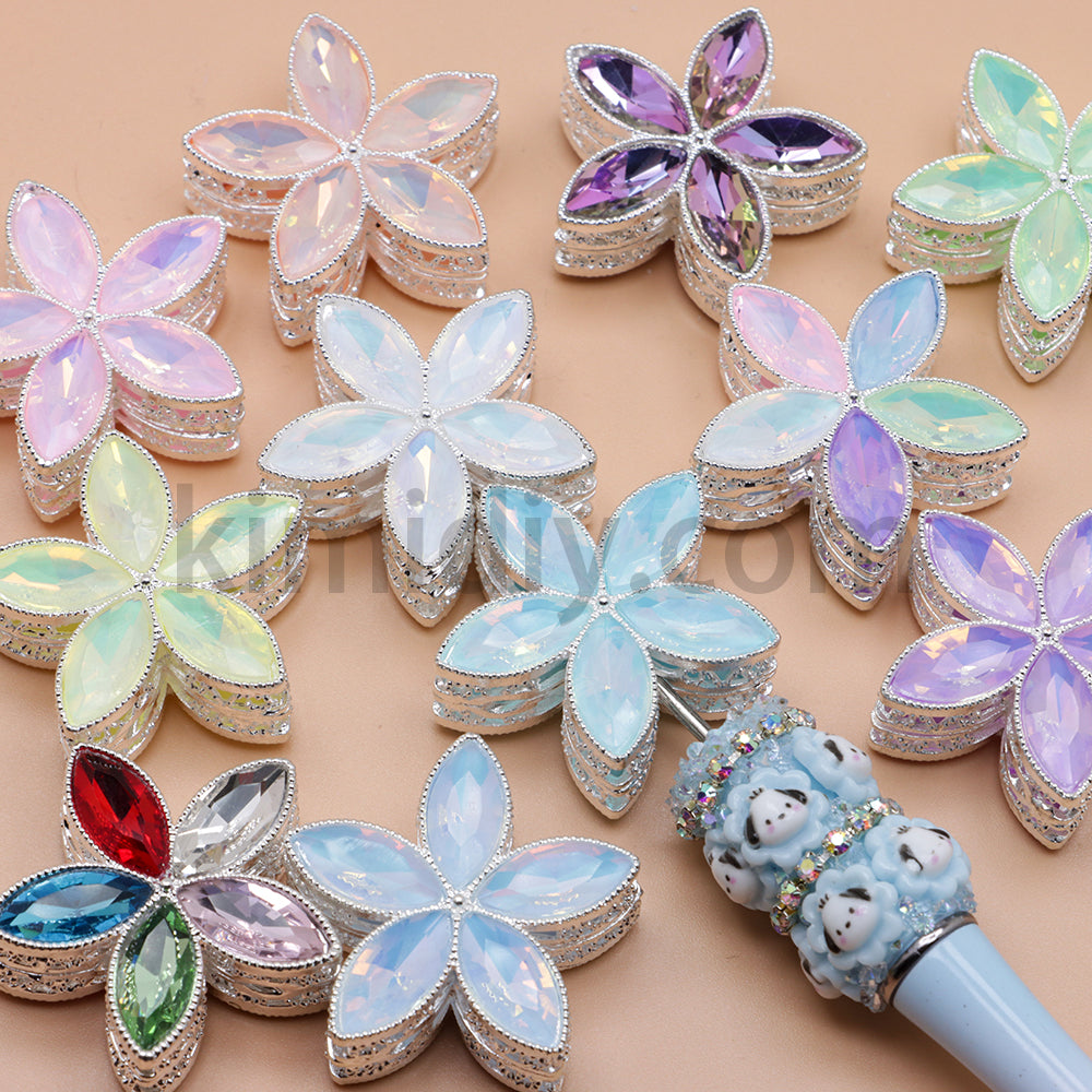 FS4851-Crystal Diamond Flower Metal Beads Fit For Beadable Pens