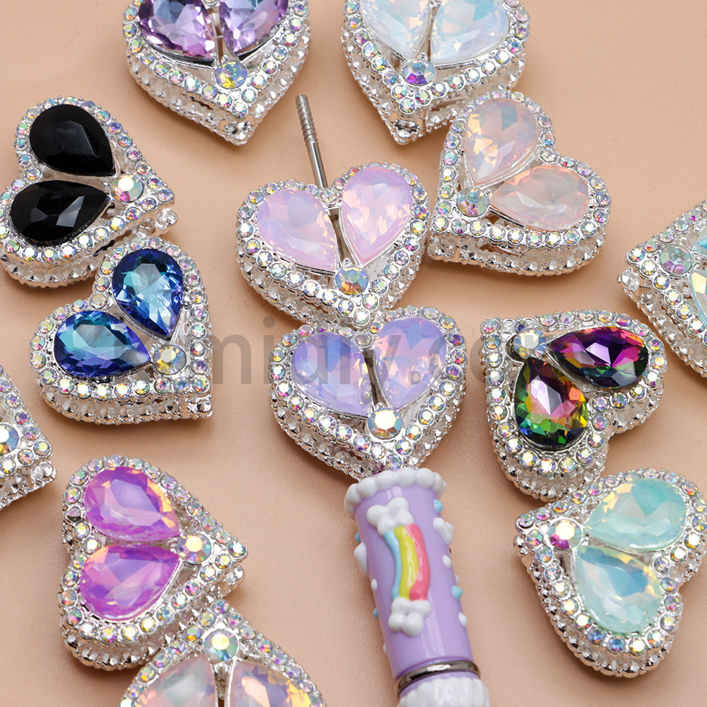 FS4852-Double Sided Heart Crystal Diamond Metal Beads Fit For Beadable Pens