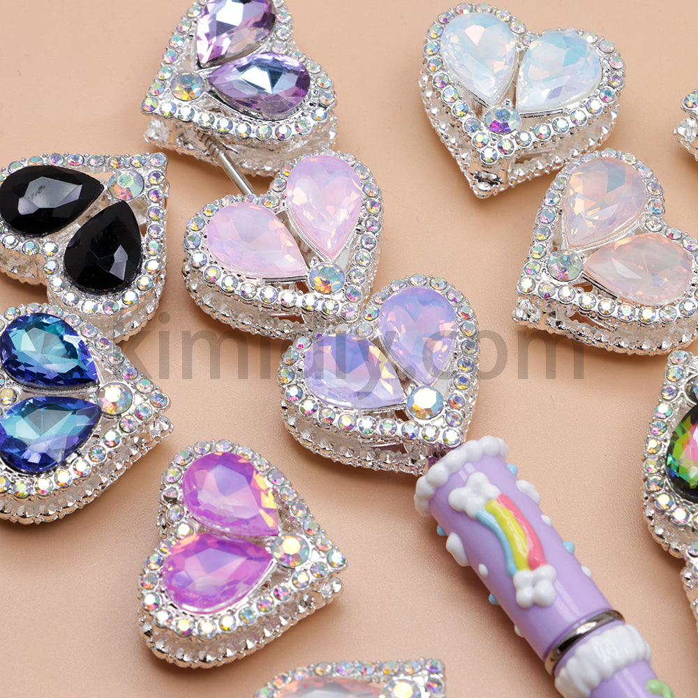FS4852-Double Sided Heart Crystal Diamond Metal Beads Fit For Beadable Pens