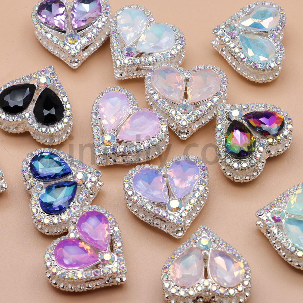 FS4852-Double Sided Heart Crystal Diamond Metal Beads Fit For Beadable Pens