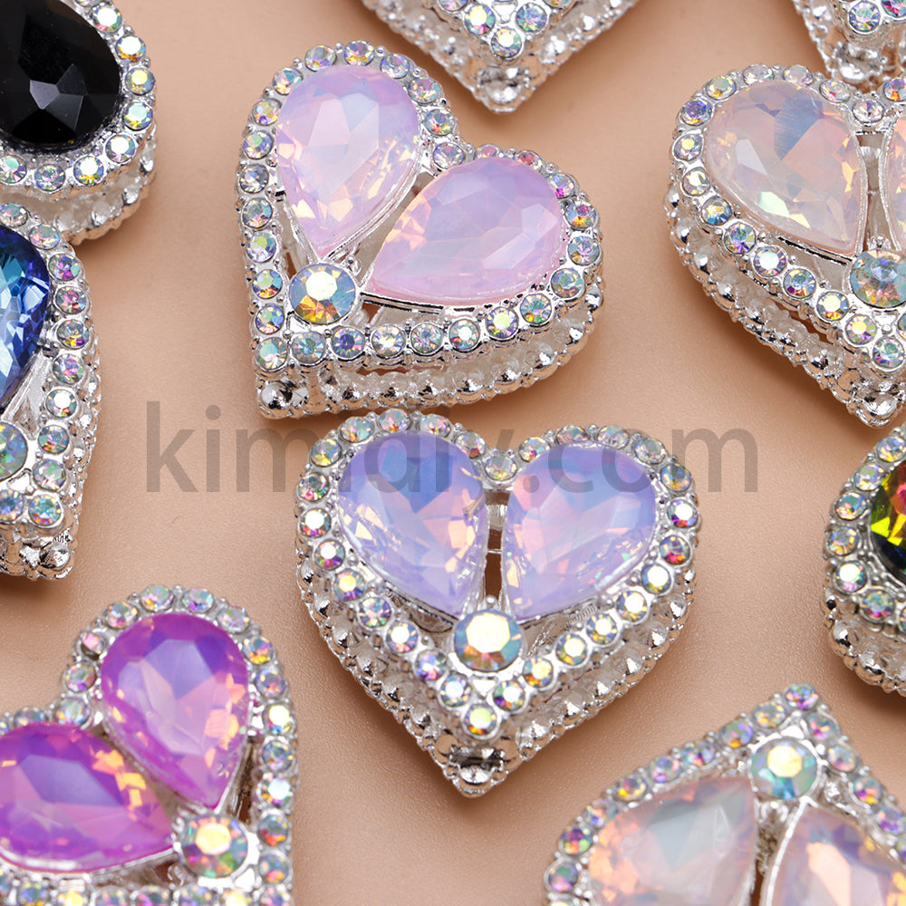 FS4852-Double Sided Heart Crystal Diamond Metal Beads Fit For Beadable Pens