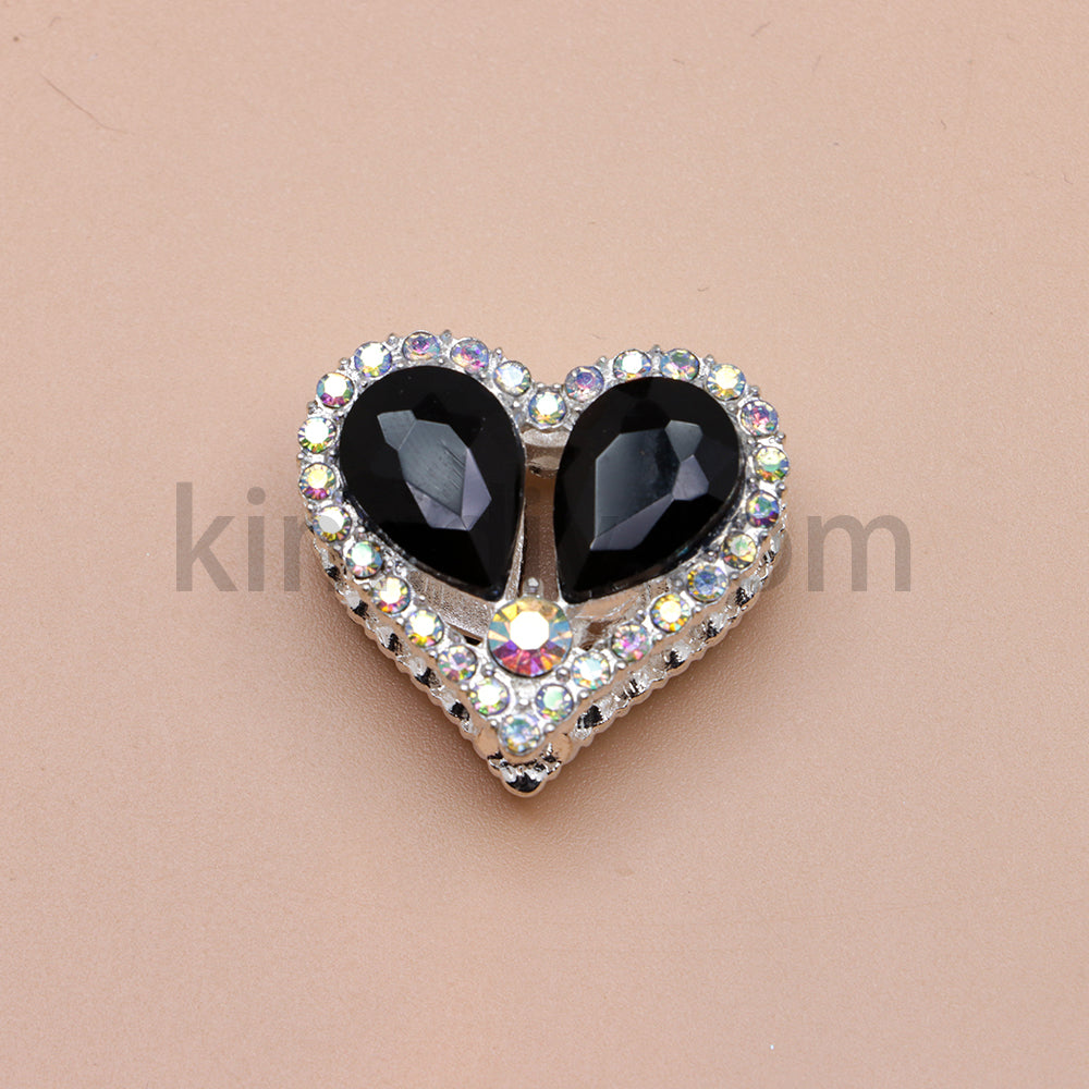 FS4852-Double Sided Heart Crystal Diamond Metal Beads Fit For Beadable Pens