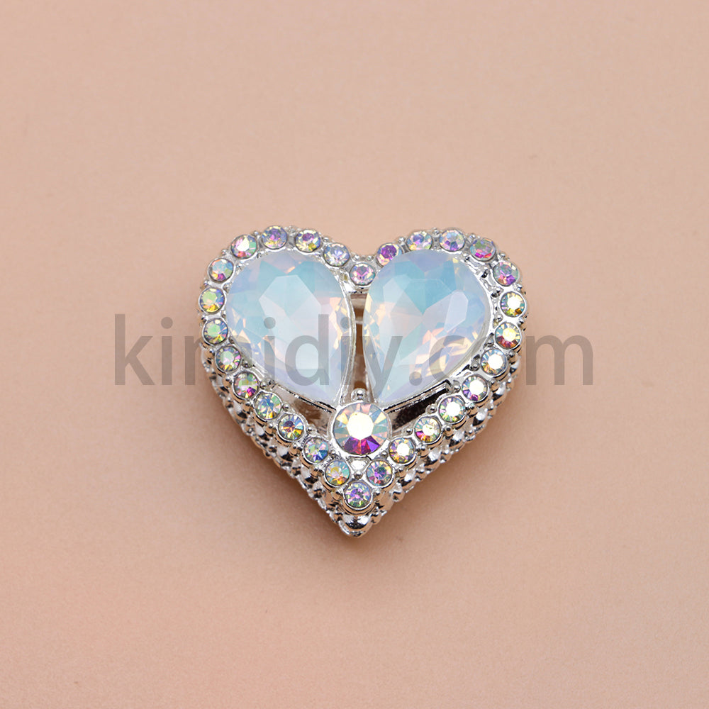 FS4852-Double Sided Heart Crystal Diamond Metal Beads Fit For Beadable Pens