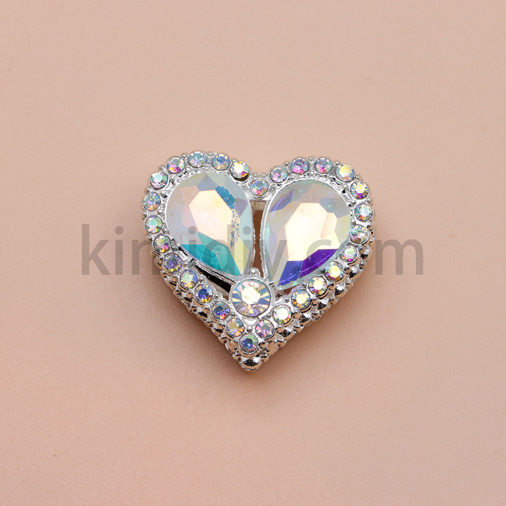 FS4852-Double Sided Heart Crystal Diamond Metal Beads Fit For Beadable Pens