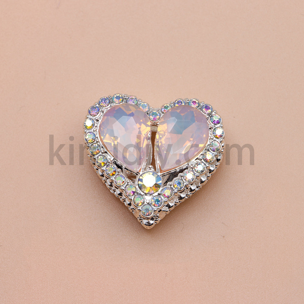 FS4852-Double Sided Heart Crystal Diamond Metal Beads Fit For Beadable Pens