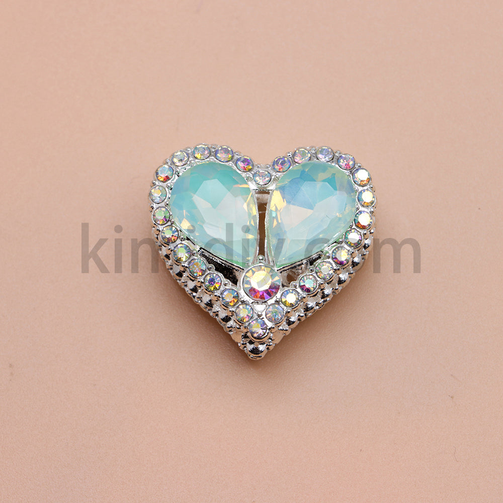 FS4852-Double Sided Heart Crystal Diamond Metal Beads Fit For Beadable Pens