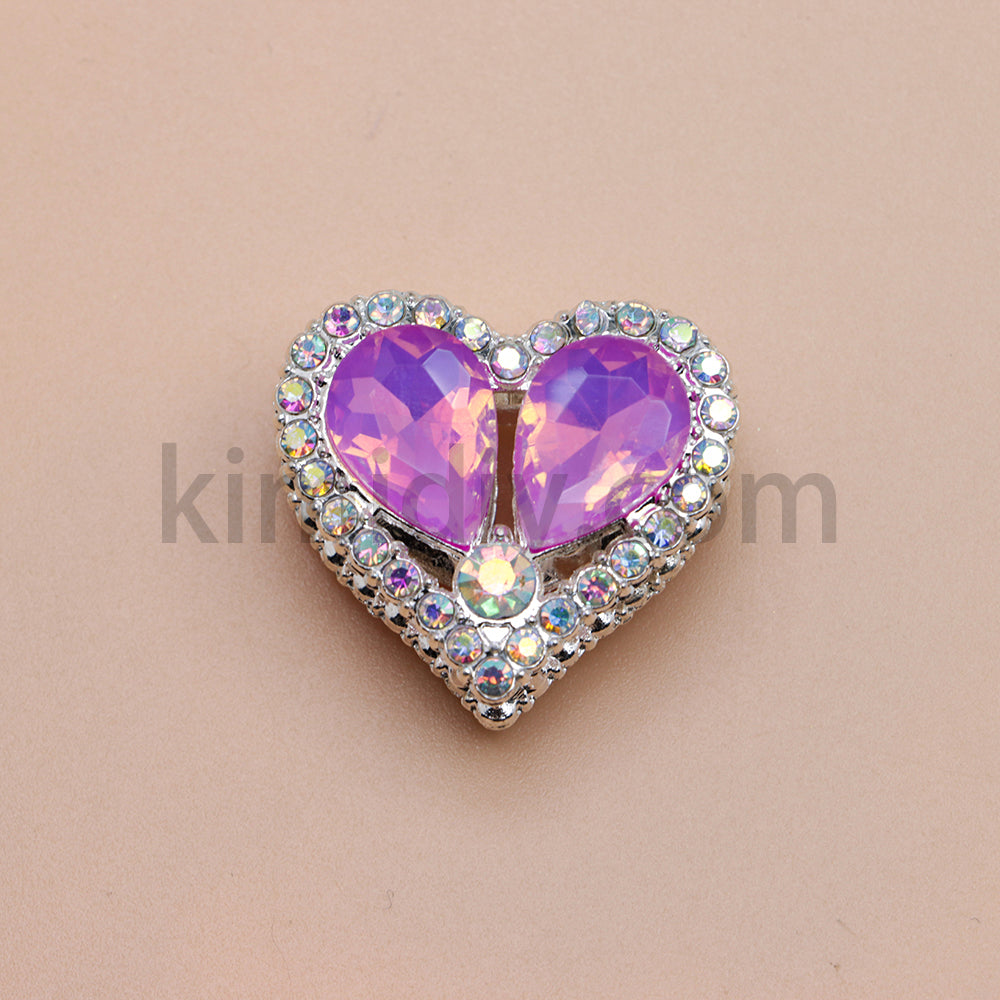 FS4852-Double Sided Heart Crystal Diamond Metal Beads Fit For Beadable Pens
