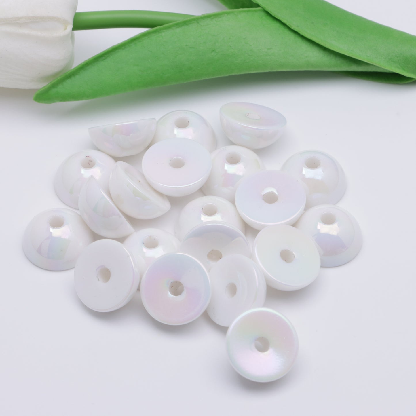 FS3130- 18mm White Semi-Circular Beads