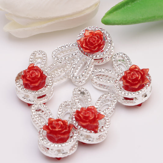 FS4995- 27*20mm Rabbit Beads With Diamond-Embedded Flowers