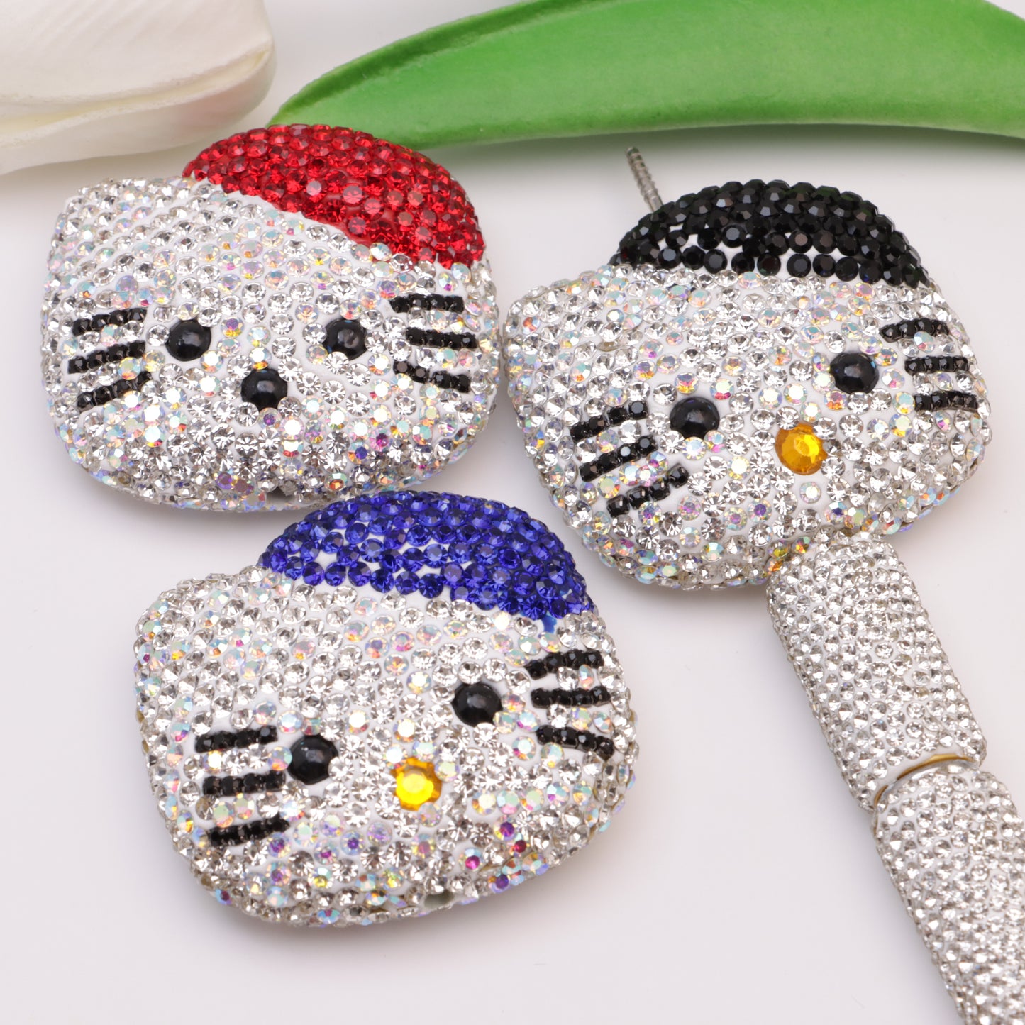 FS5070- 47*51Mm Full Diamonds Big Hk Head Beads Full-Diamond Kitty Head Beads Fit For Pen