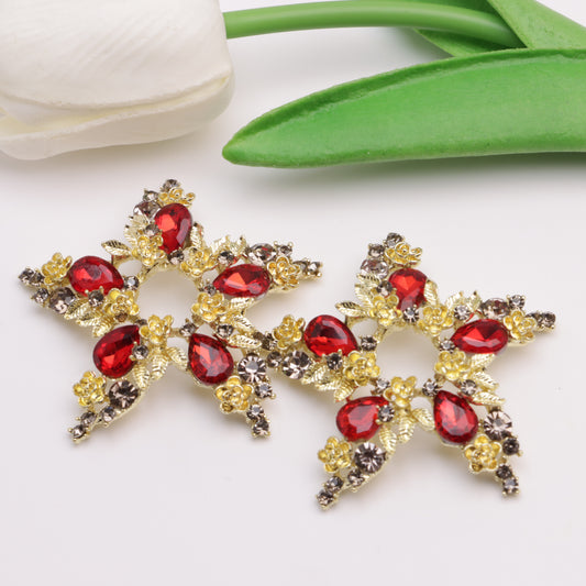 FS5274- 53mm Star Flower Five - Pointed Star Gemstone Flower Alloy Charms