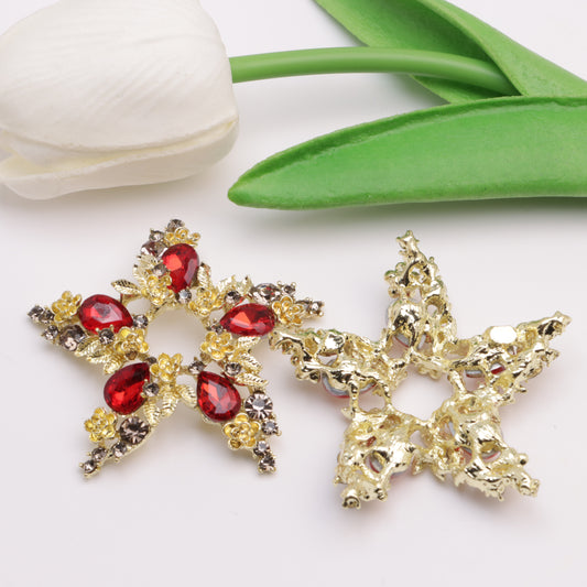 FS5274- 53mm Star Flower Five - Pointed Star Gemstone Flower Alloy Charms