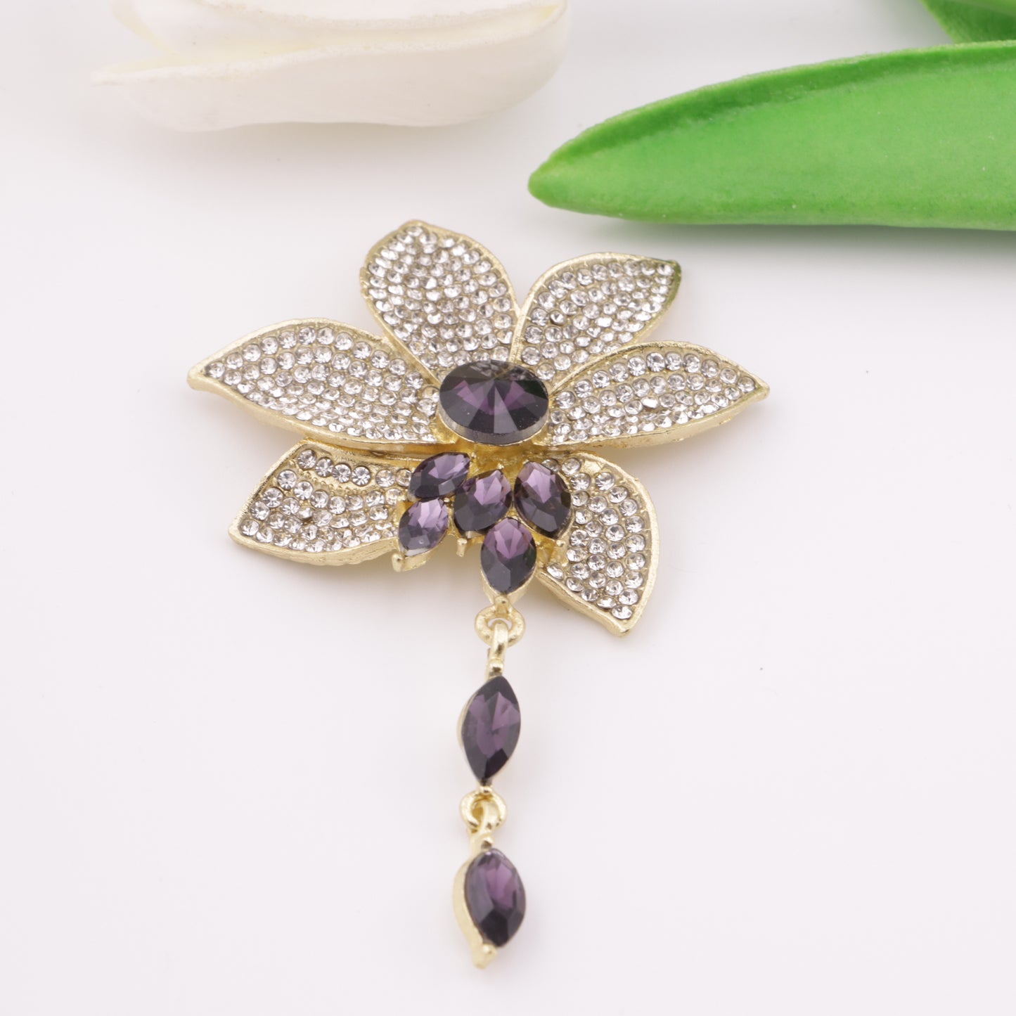 FS5055-84*53mm Full Diamonds Flower Metal Charms With Pendant Full - Diamond Large Flower Alloy Patches